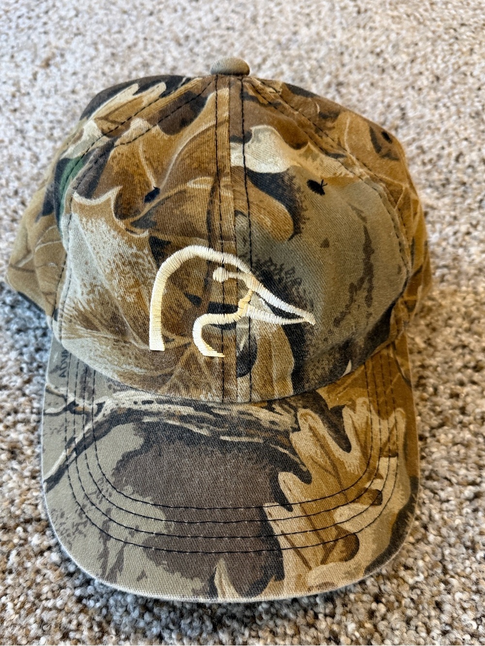 Camo Baseball Cap with White Embroidered Duck Logo, One size fits most, Like New